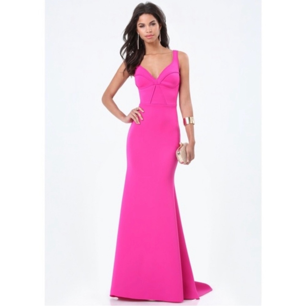 Bebe Fushsia Mermaid Style Gown with Train M